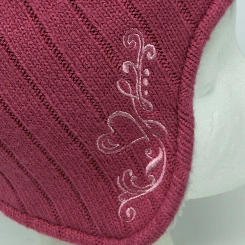 Carhartt Girls Pink Ribbed Winter‎ Trapper Hat with Sherpa Lining and Embroidery